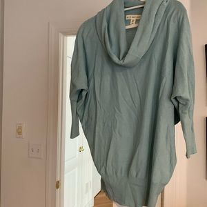 Sea foam green light cowl neck sweater.  Below hip size M, fits L